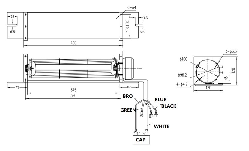 86mm X 360 AC Cross Flow Blower Fan Centrifugal Flow 100W 0.88A External Rotor Motor