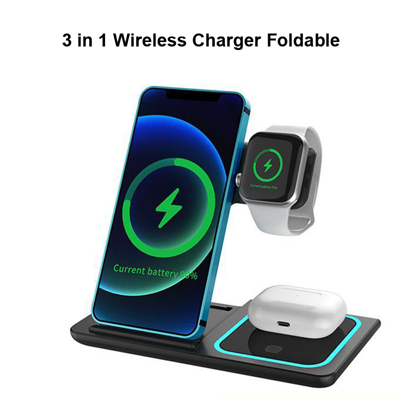Foldable Airpod Quick Wireless Charger 15W 3 In 1 Charging Stand