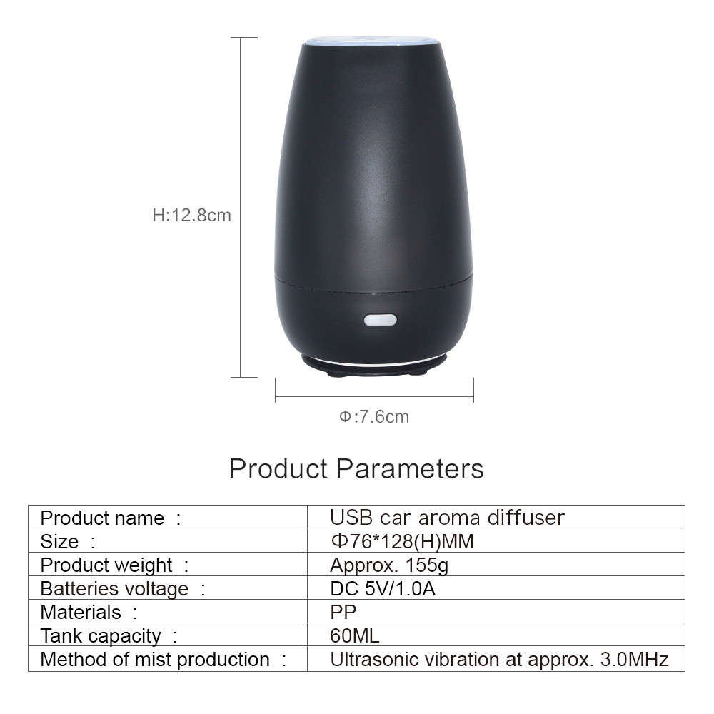Mini Black Plastic Aroma Diffuser With 7 Color Changing Light