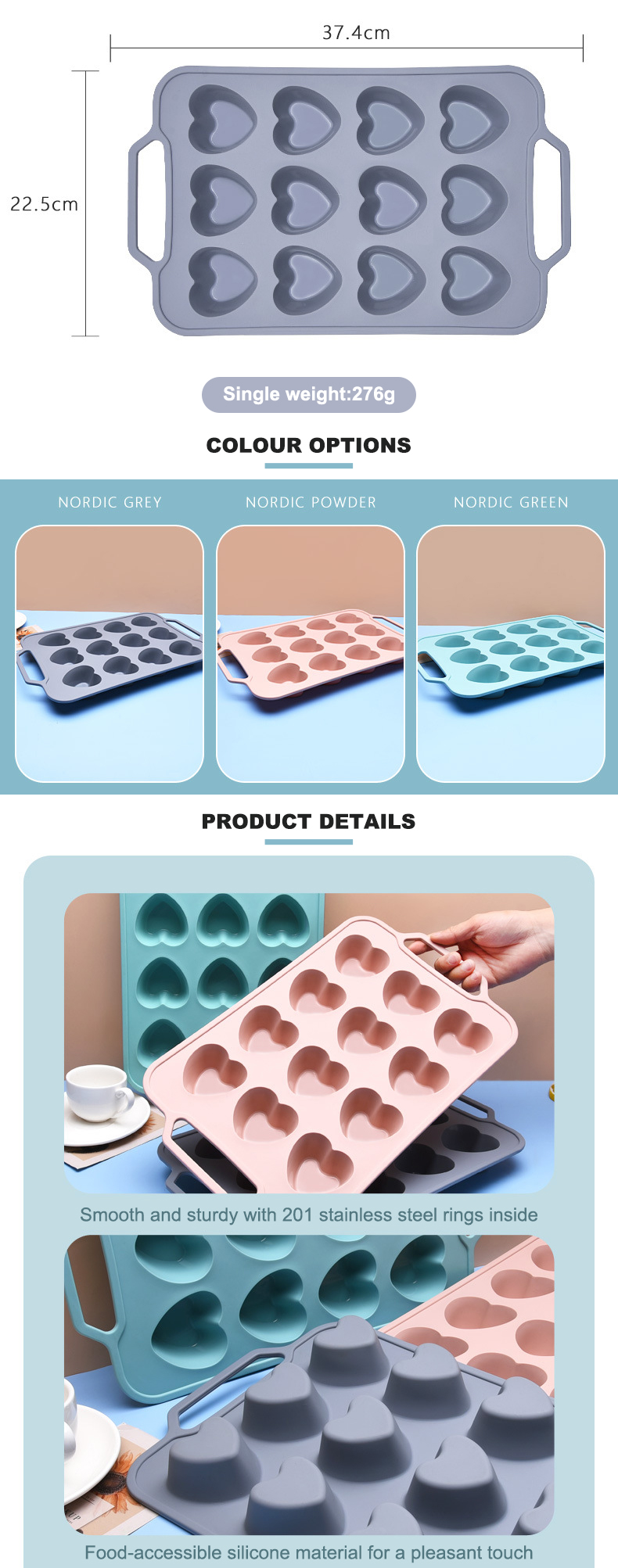 Household Non Stick Heart Shaped Silicone Muffin Moulds