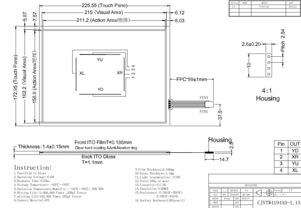 Resistive 5 Wire 4 Wire Touch Panel 5.7-22 Inch 35 Million Touches Durability