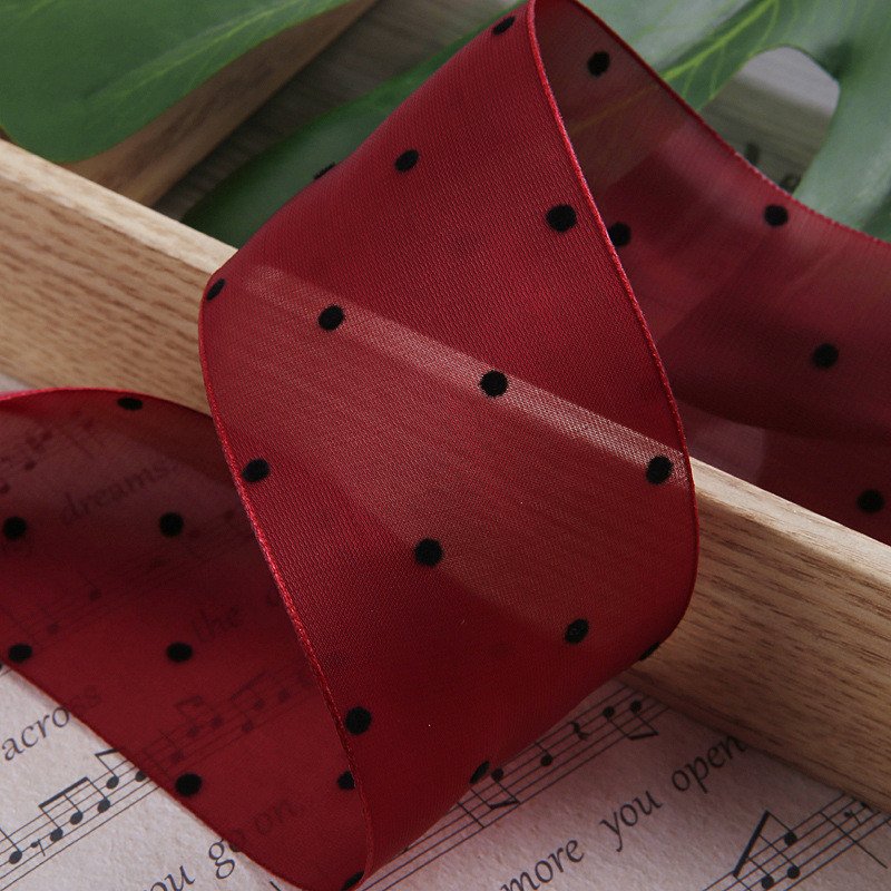 25mm-50mm Organza Ribbon With Dot Pattern Printed Polyester Organza Ribbon OEM Eco Friendly