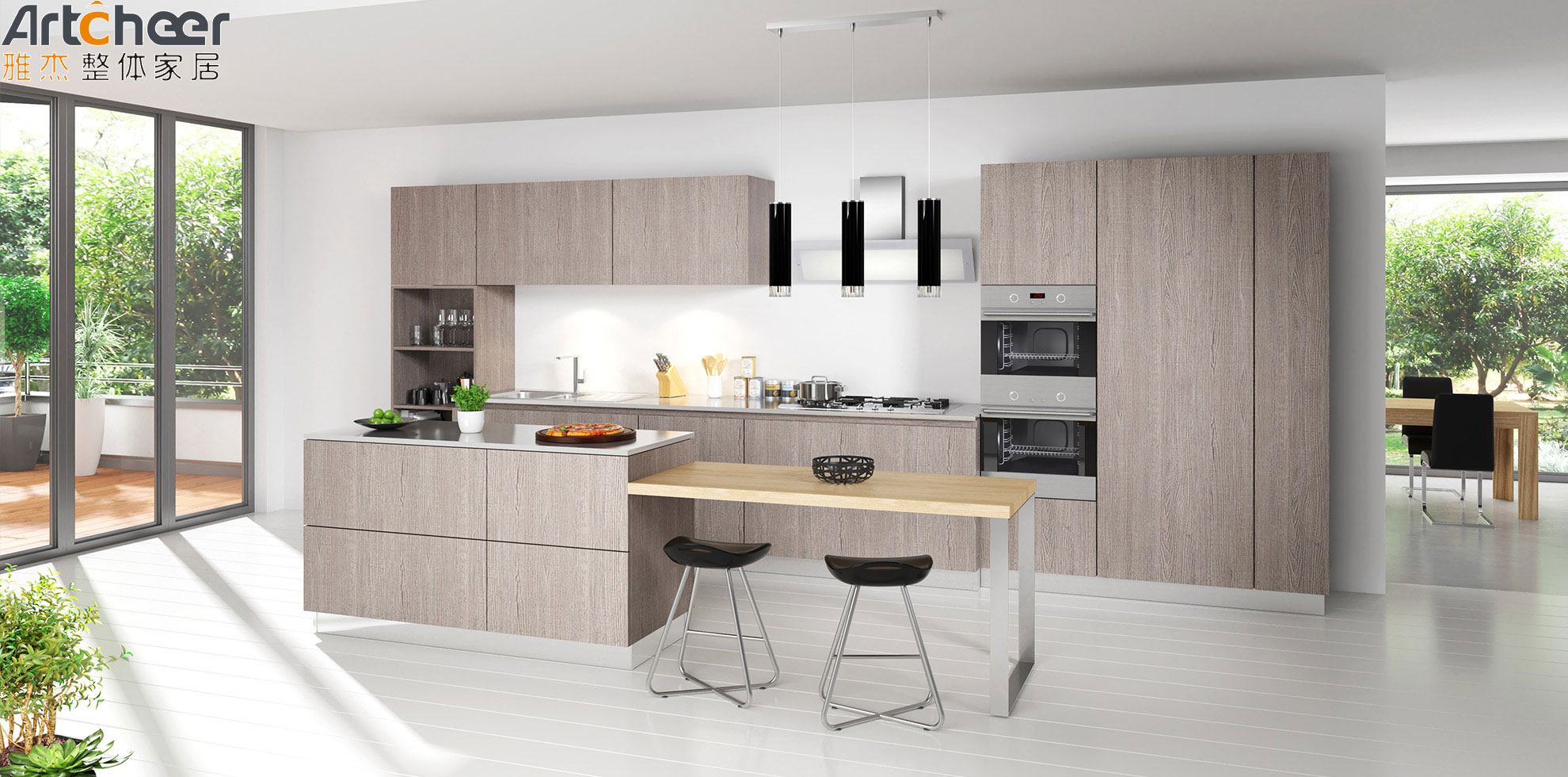 Modulate Open Shelf Plywood Door Material Kitchen Cabinet Furniture for Hotels Apartments