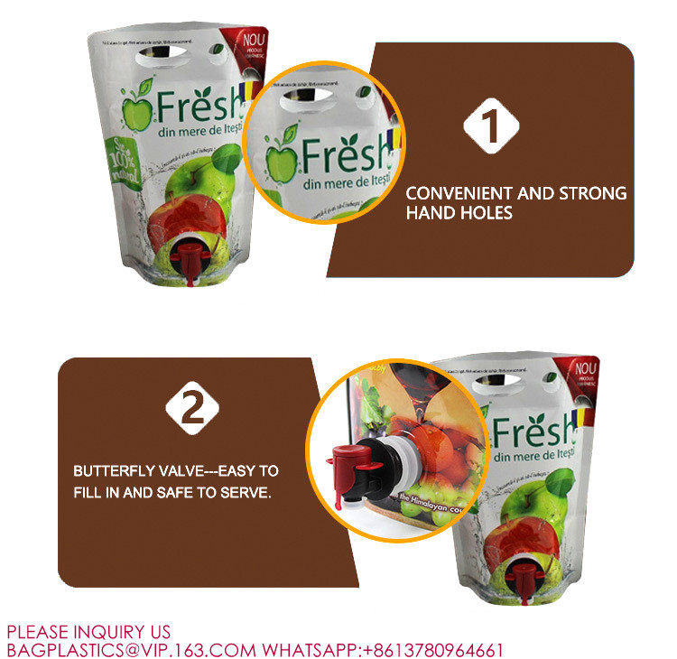 Juice bag Wine pouch Dispenser 3L Kraft Eco Friendly Bag In Box Liquid Plastic Packaging