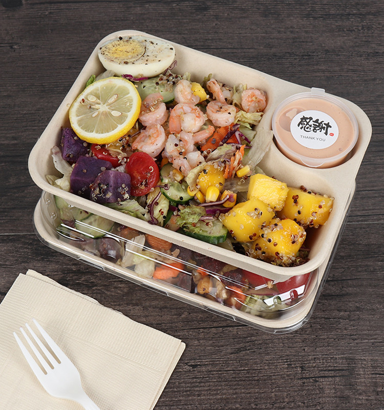 22.4x16x4.5cm Biodegradable Bamboo Pulp Packaging 850ml Microwaveable