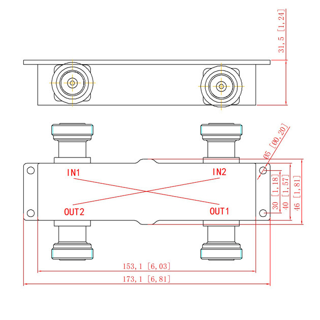 450-900MHz 2in 2out DIN Female Hybrid Coupler