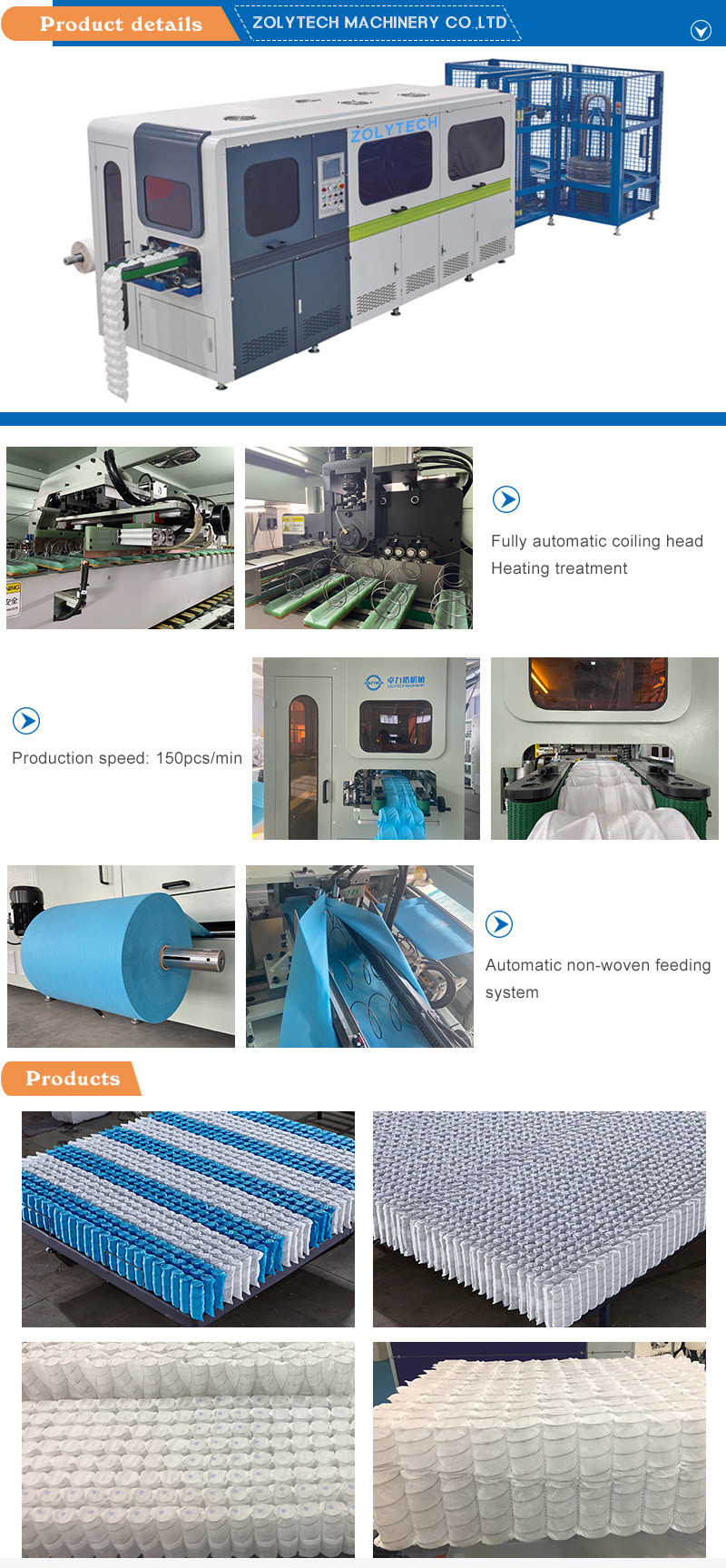 CE 150pcs/Min Pocket Spring Coiling Machine 340-690mm Non Woven