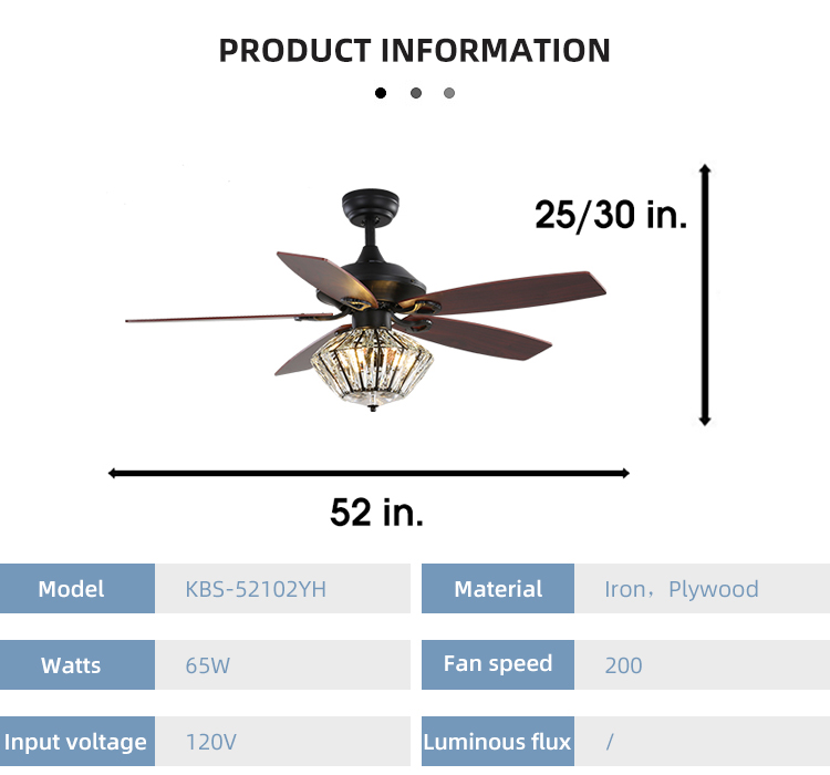 120V 52Inch 5 Metal Blade Matt Black Ceiling Fan With Remote Control For Living Room Indoor