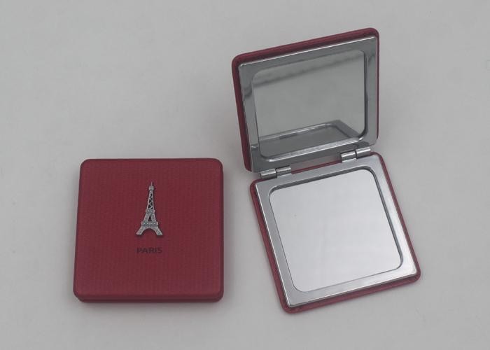 Colorful Faux Leather Travel Square Makeup Mirrors with Iron Tower