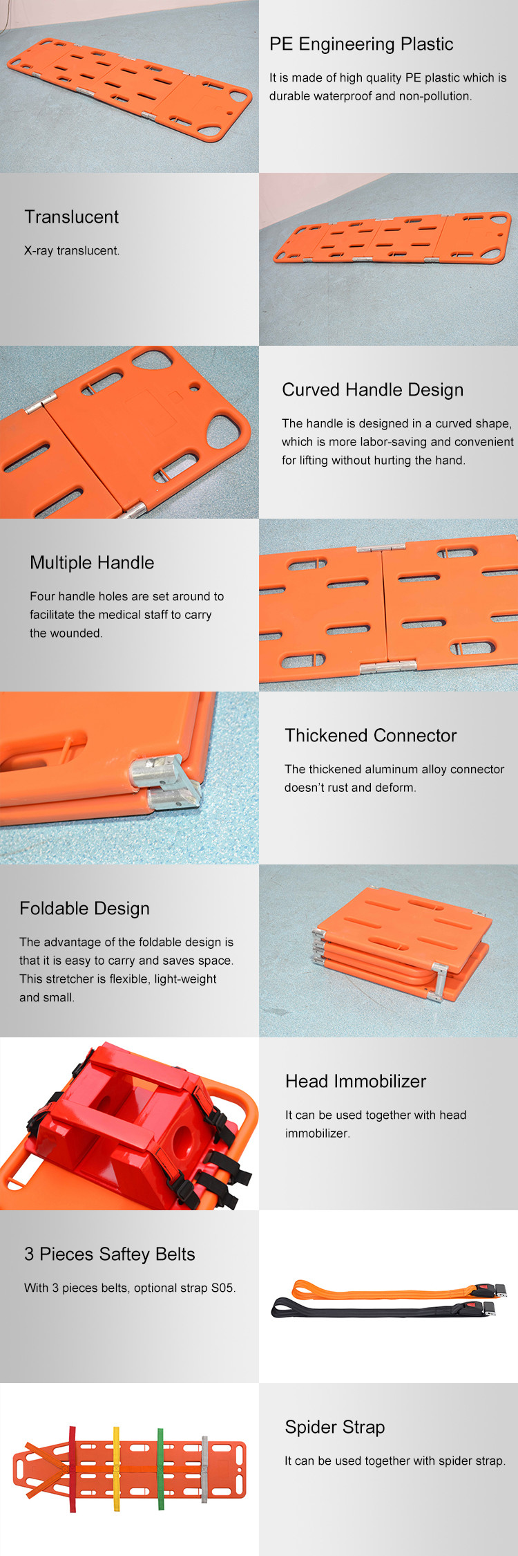 Plastic Folding Spine Board Stretcher ABS 4 Fold Medical Floating Water Rescue