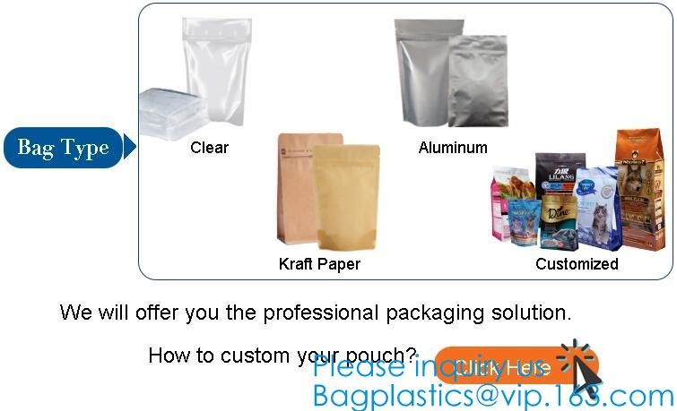 Stand Up Packaging Bag With See-Through Window, k Food Packaging Bag, Gravure Print Quad Seal Bag For Pet Food Pac