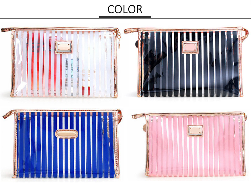 Pink Stripe Pattern Storage Bride PVC Cosmetic Bag