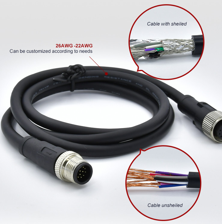 Rigoal PVC PUR M12 Waterproof Connector Male Female Battery Welding M12 Wires Connector