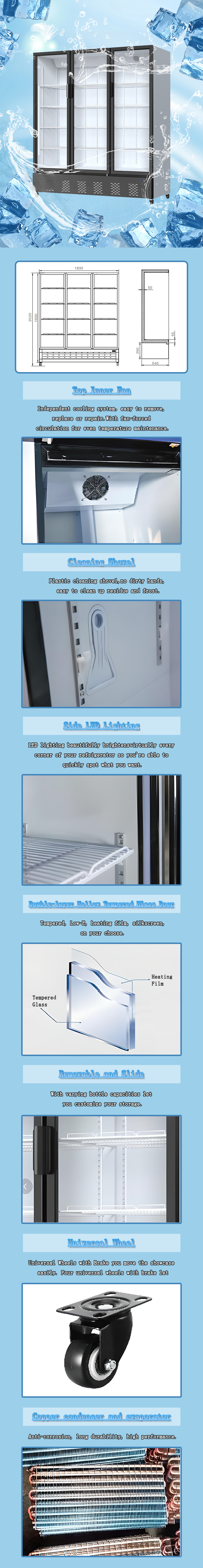 50mm Foaming Transparent Glass Fridge Vertical Display Freezer