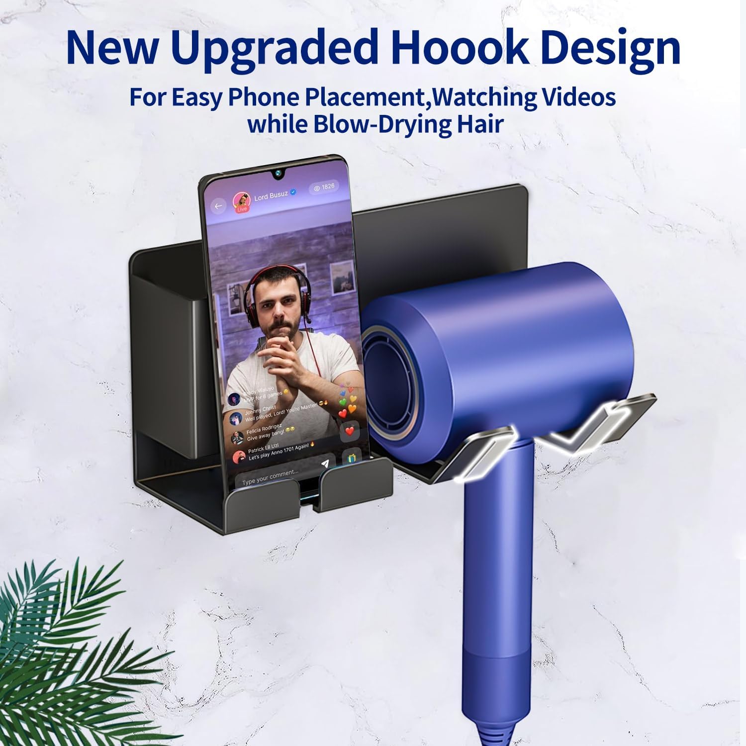 Hair Dryer Stand Wall Mounted Blow Dryer Organizer for Bathroom ISO9001 Rohs CE 16949