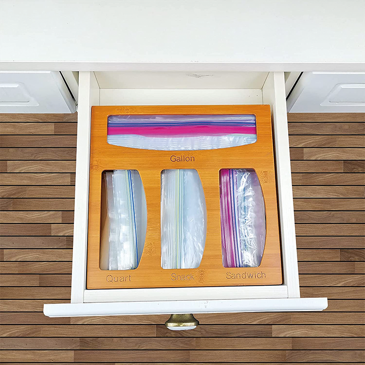 Other Home Storage Organization Natural Bamboo Food Bag Organizer with Snap Closure