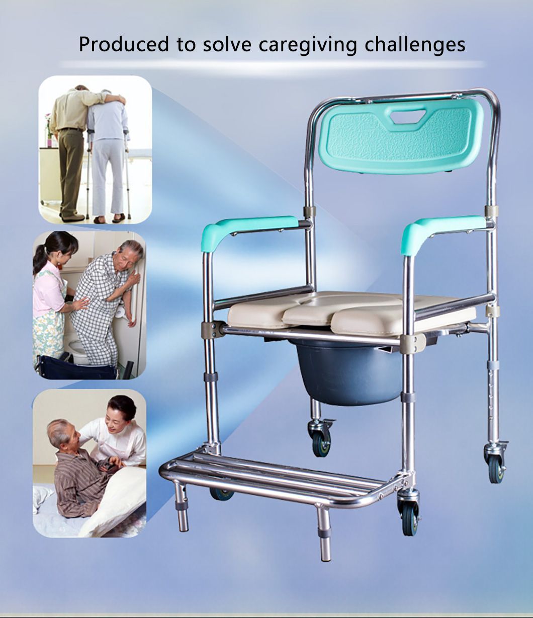 Aluminum Shower Chair Flip up Armrest CE Standard Hospital Adjustable Luxury Commode Chair for Sale Aluminum Commode Chair