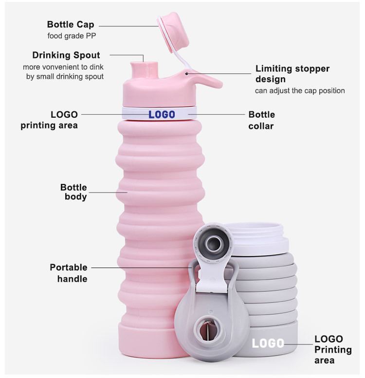 750ml Collapsible Silicone Foldable Water Bottle BPA Free