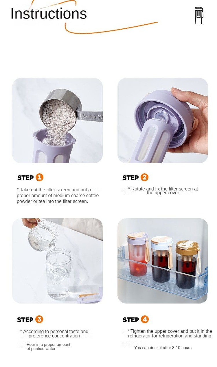 Summer New Design 330ml 480ml Plastic Multifunctional Portable Cold Brew Iced Coffee Maker Cup With Mesh Filter