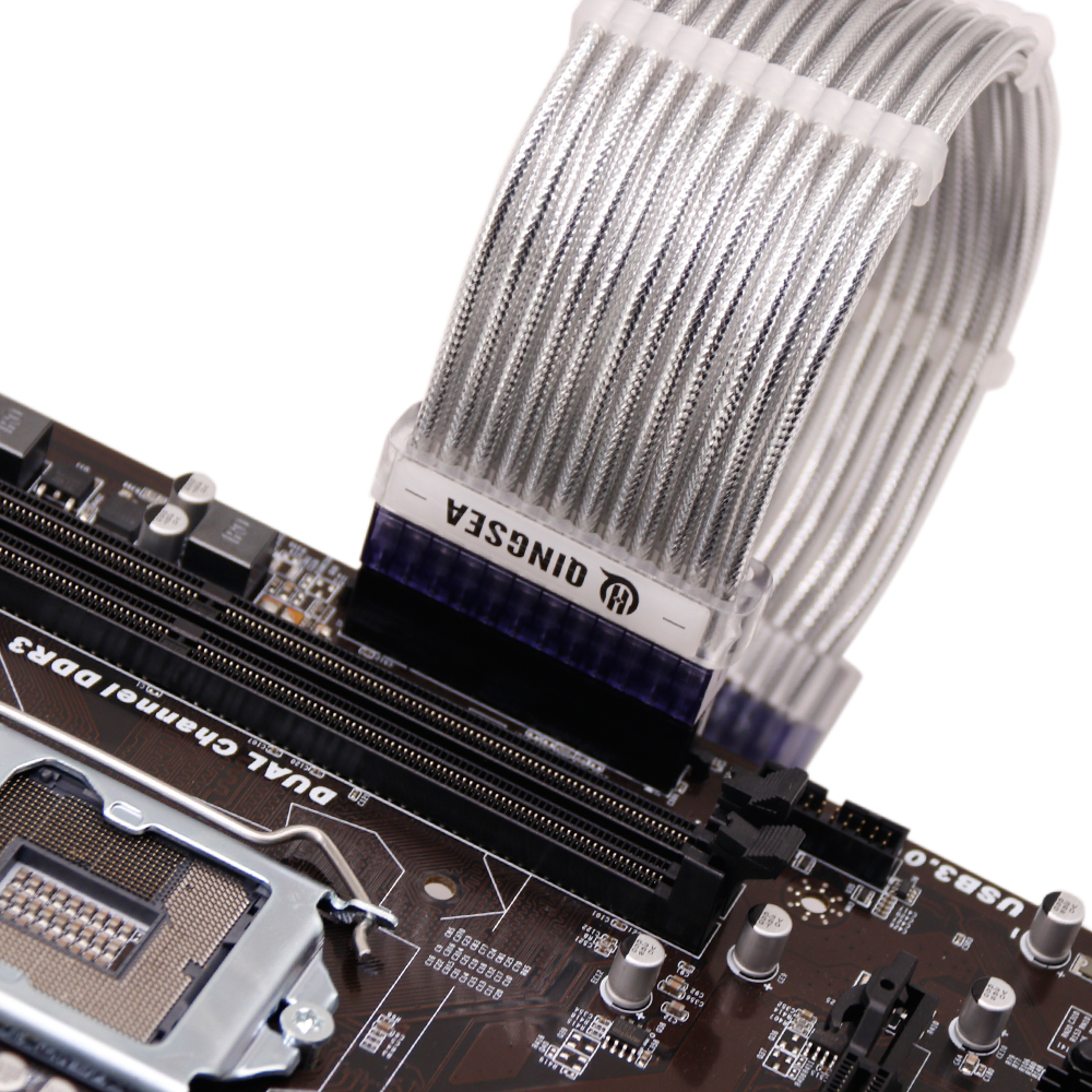 ATX Computer Power Supply Sleeved Extension Cable Kits 24pin 4+4pin 6+2pin for PC Sliver Plating Connectors Computer Cords