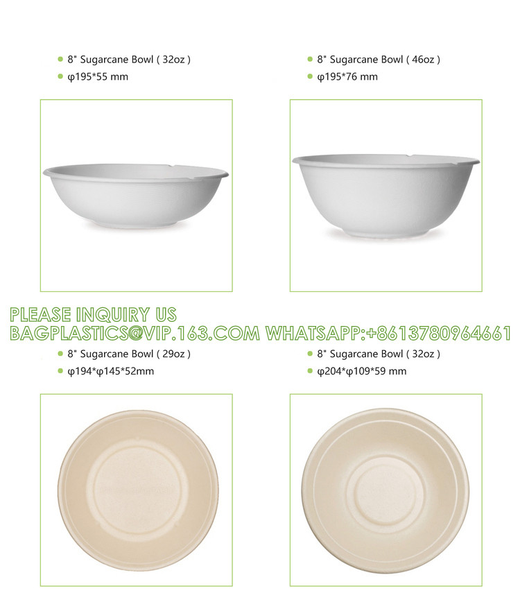 12oz 24oz 32 Oz Sugarcane Bagasse Biodegradable Disposable Compostable Round Paper Salad Soup Bowl With Lid Sugar Cane