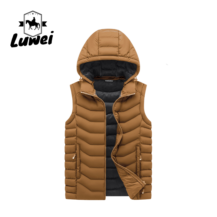 Custom Embroidered Windbreaker Hooded Sleeveless Utility Coat Thickened Men's Gilet Quilted Waistcoat Vest