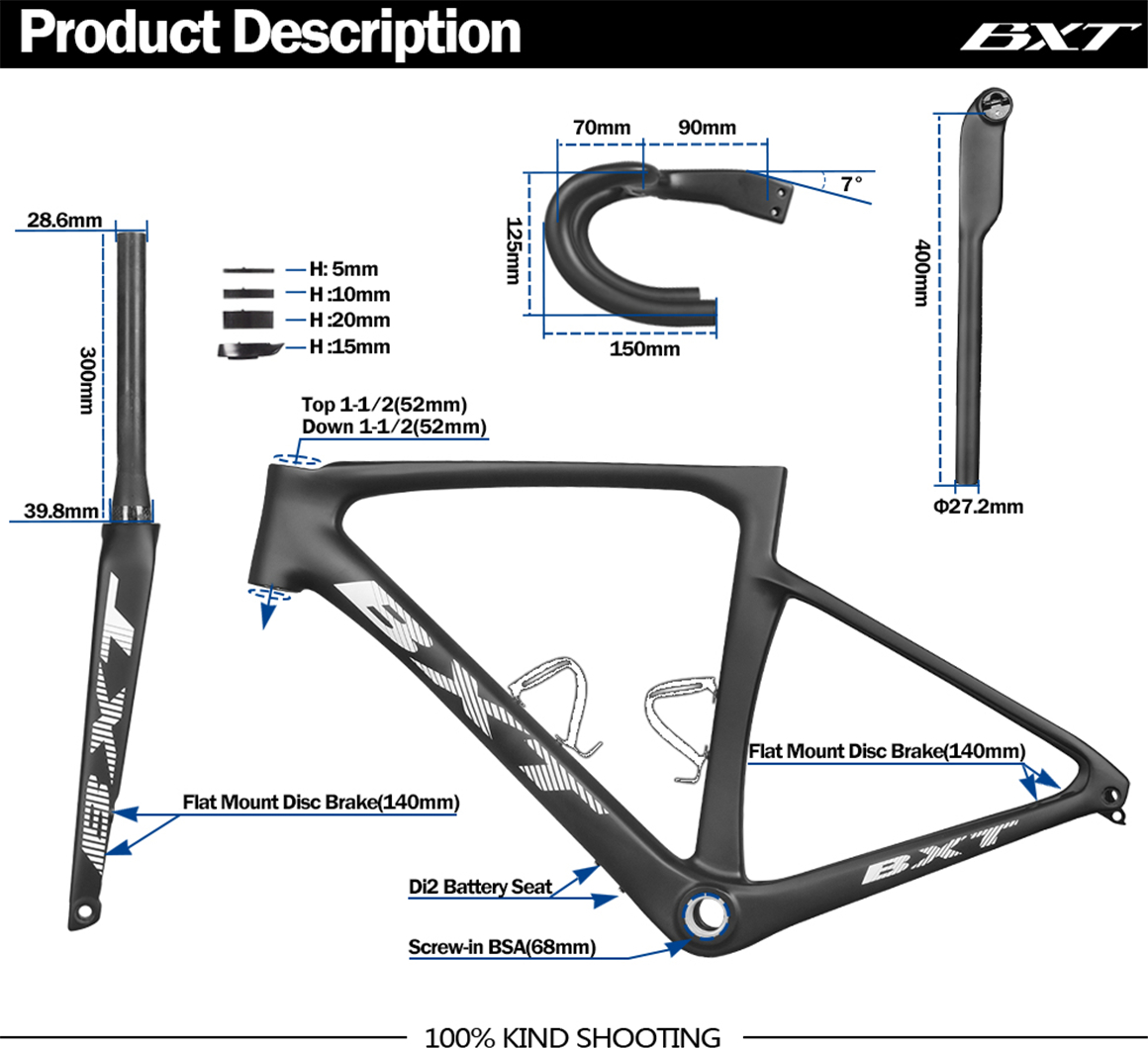 Custom Full Carbon Fiber Road Bicycle Frames 700C Disc Brake Small 47cm