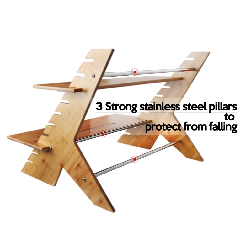 Natural Standing Type Installation 2-Layer Raising Bracket Desk Shelf for Office Home