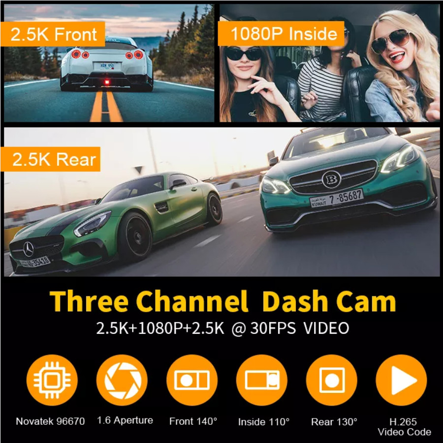 4K Front Rear Dual Dashcam Wifi Gps Full Hd Full Hd Car DVR Hidden 1440P 3Channel