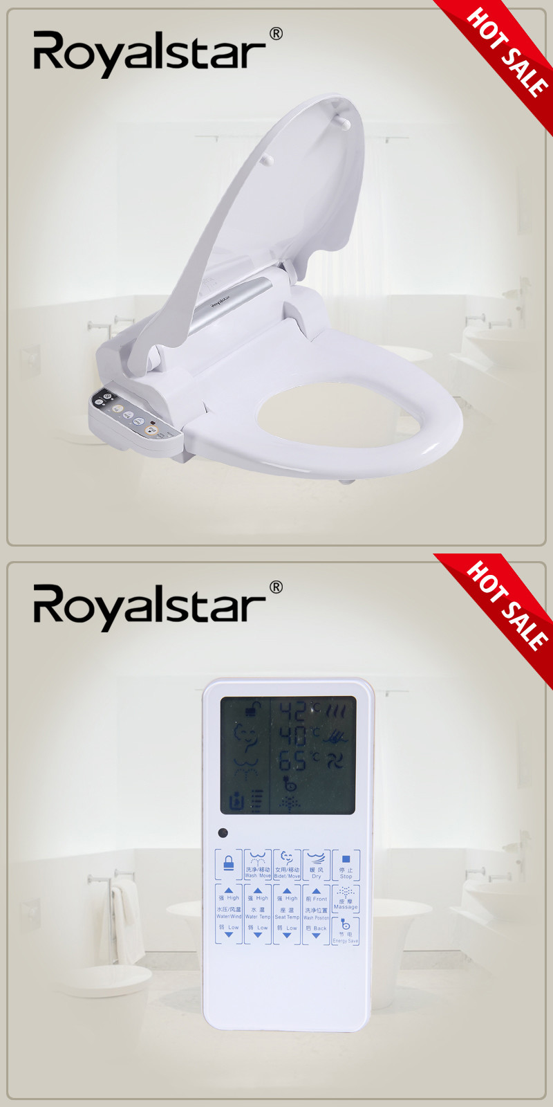 Warm Heated Automatic Toilet Seat Cover Remote Control Auto Power Saving Mode