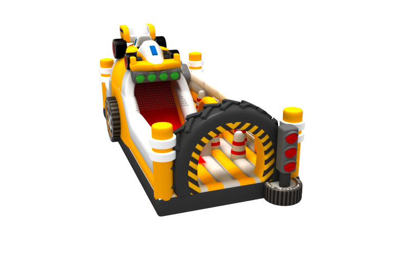 Car Themed Inflatable Obstacle Game Digital Printing Big Bouncy Castle