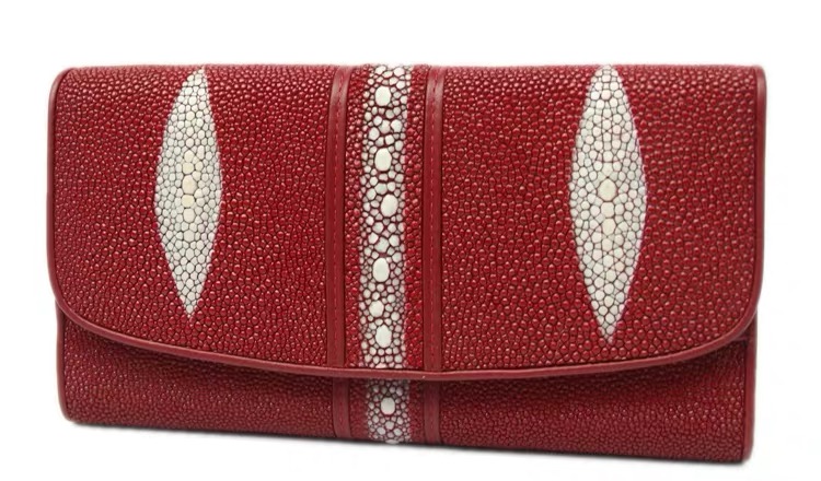 Stingray Skin Unisex Men Long Trifold Wallet Large Male Card Holders Genuine Leather Deep Blue Female Large Clutch Purse