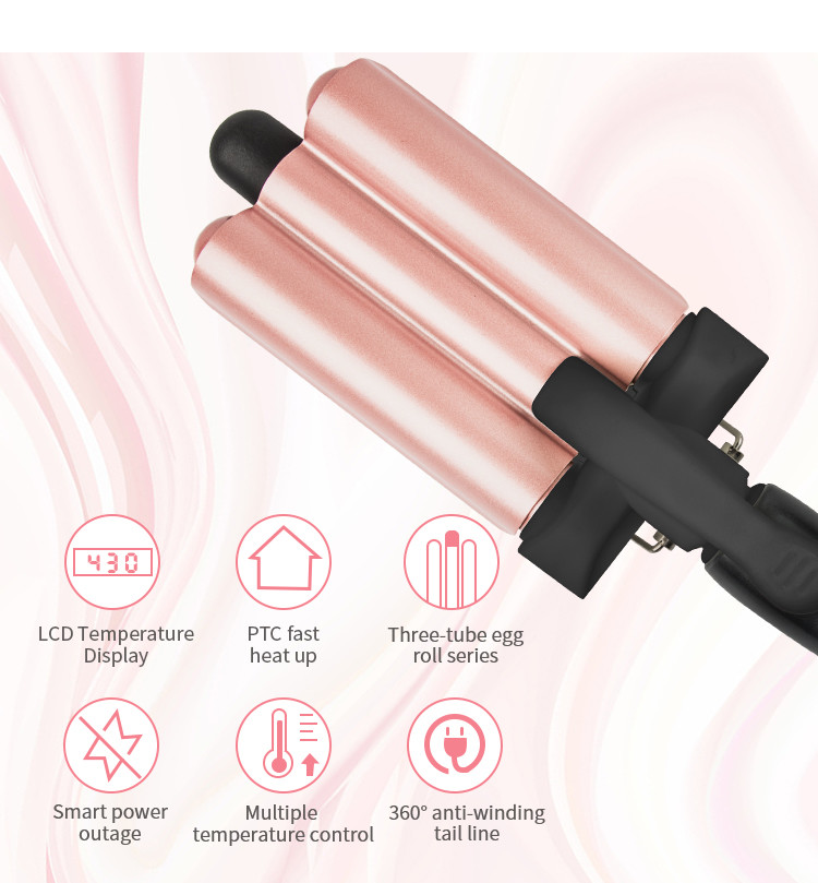 Ceramic 78W Three Barrel Hair Waver , 1 Inch Curling Iron Wand