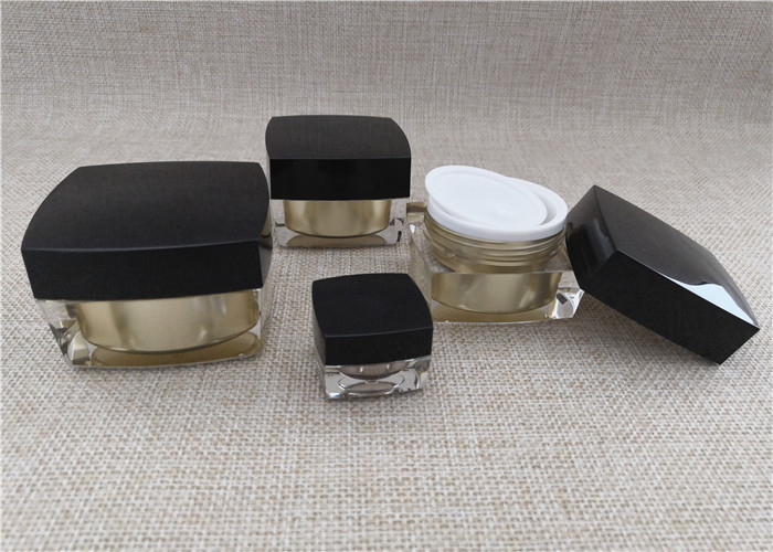 Anti Bacterial Acrylic Jars For Cosmetics Black / Gold Color Square Shape