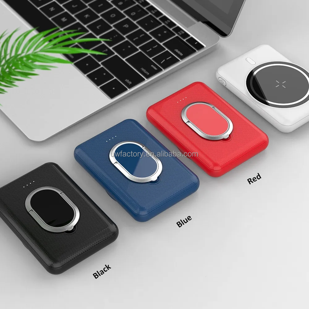 Support Solar Charging 5000mAh Magnetic Wireless Charging Ring Bracket Power Bank with TYPE-C Output 5V/9V/12V 3A