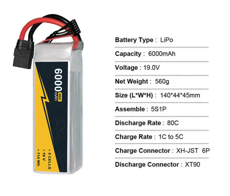 6000mAh 19v 5S1P FPV Lipo Battery High Voltage Lipo Battery Chargeable