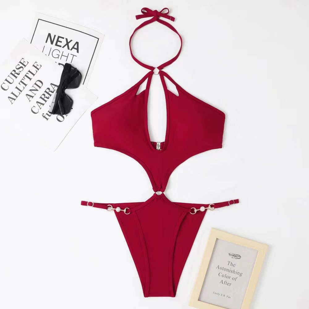Nylon Glitter Cloth Sexy Bikini Briefs Nylon Glossy Fabric Split Swimsuit summer bikini 2023 new style swimwear women