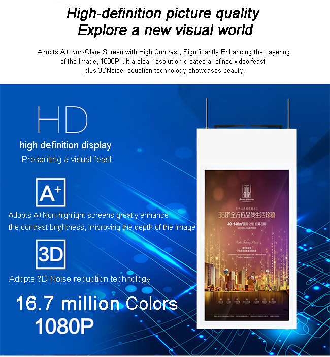 Ultra-Thin Bezel High Brightness Hanging Shop Window LCD Display Advertising Screen Double Sided Digital Signage Media Player