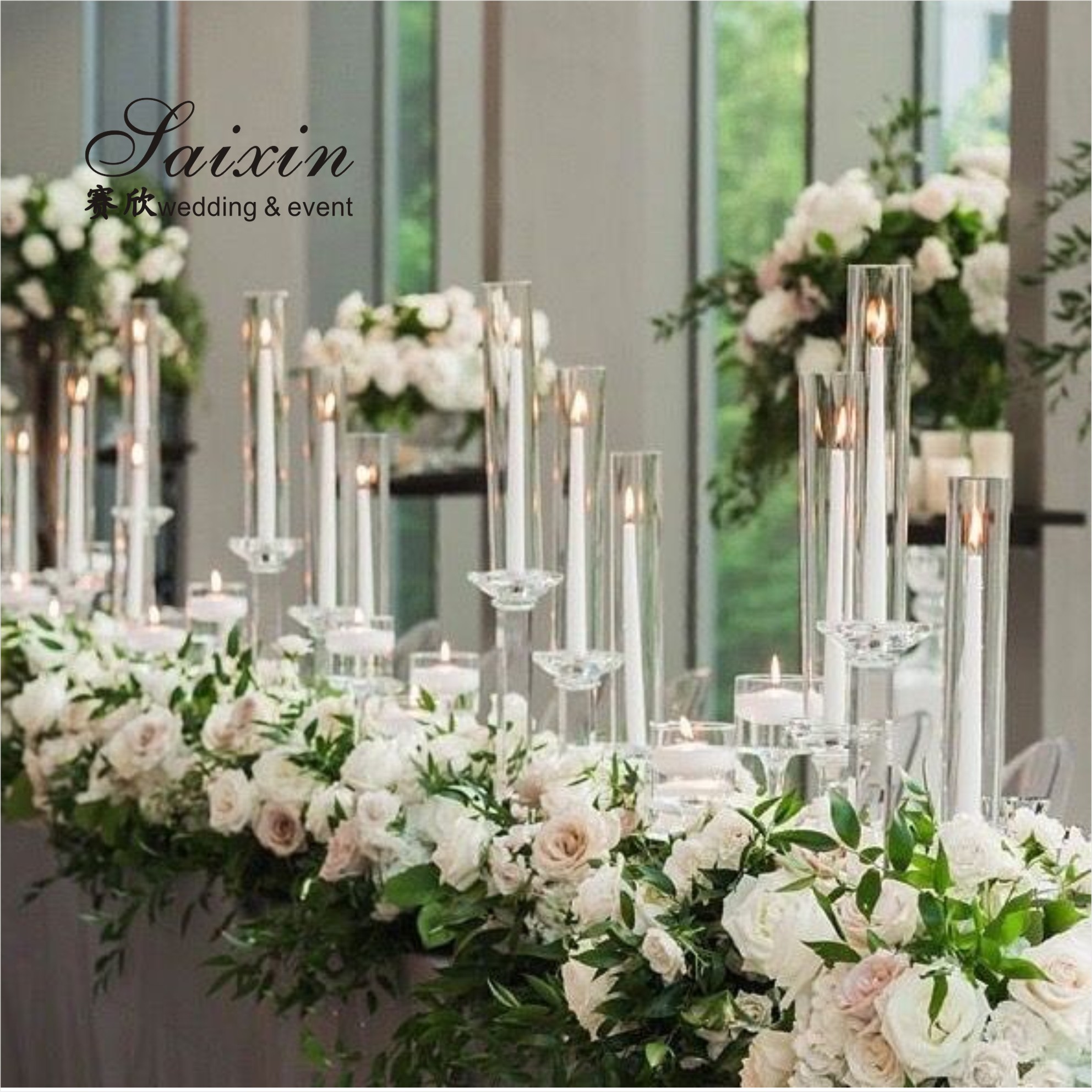 Gold Pillar Wedding Candle Holders Tall 4pcs Set Champagne 40cm