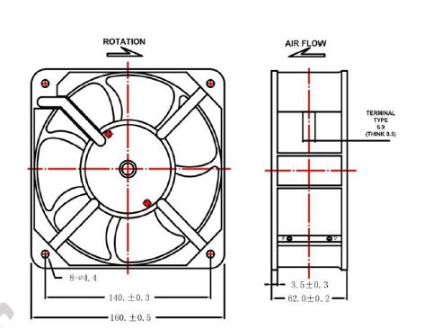 IP56 IP58 IP68 Waterproof AC Axial Cooling Fan 2500rpm 265 Cfm Air Flow 160mm X 160mm X 62mm