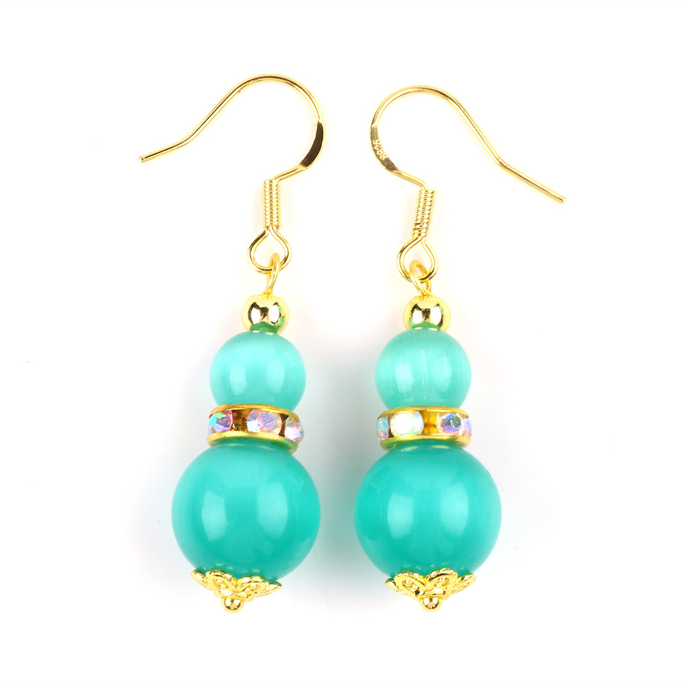 8MM 10MM Green Cat Eye Gemstone Craft Earring Dangle Short Ball Shape Earring For Jewlery Gift