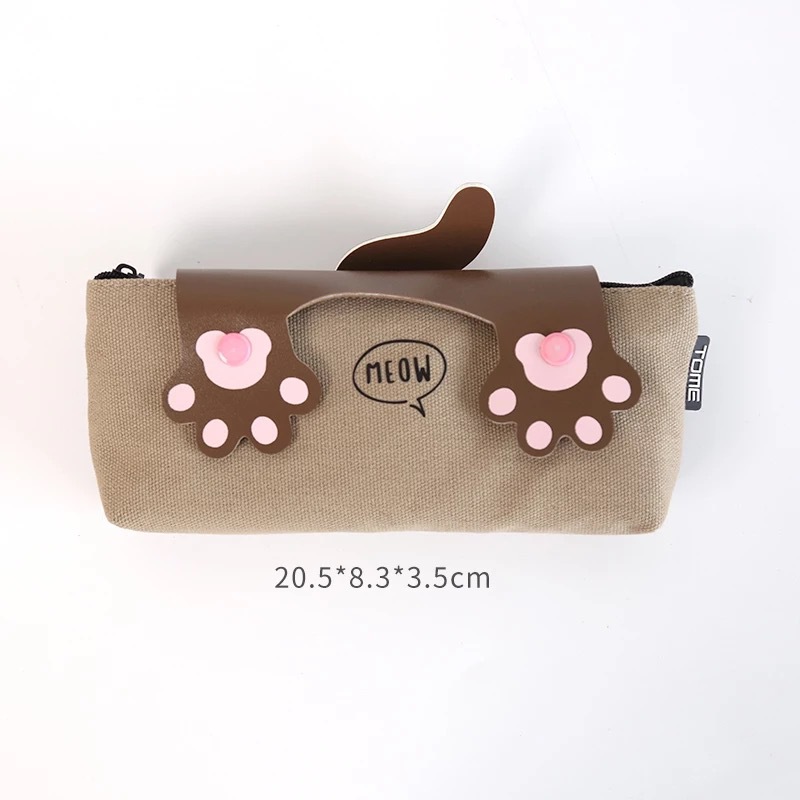 Zippered Canvas Pencil Bag in Adorable Cartoon Cat Print for Personalized Stationery