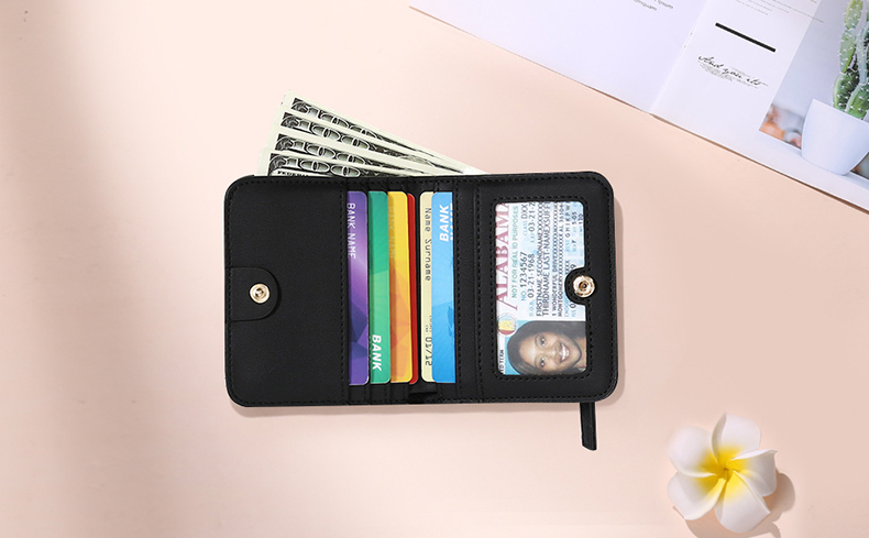 Small Women's RFID Blocking Bifold Wallet with ID Window Genuine Leather Mini Pocket Purse