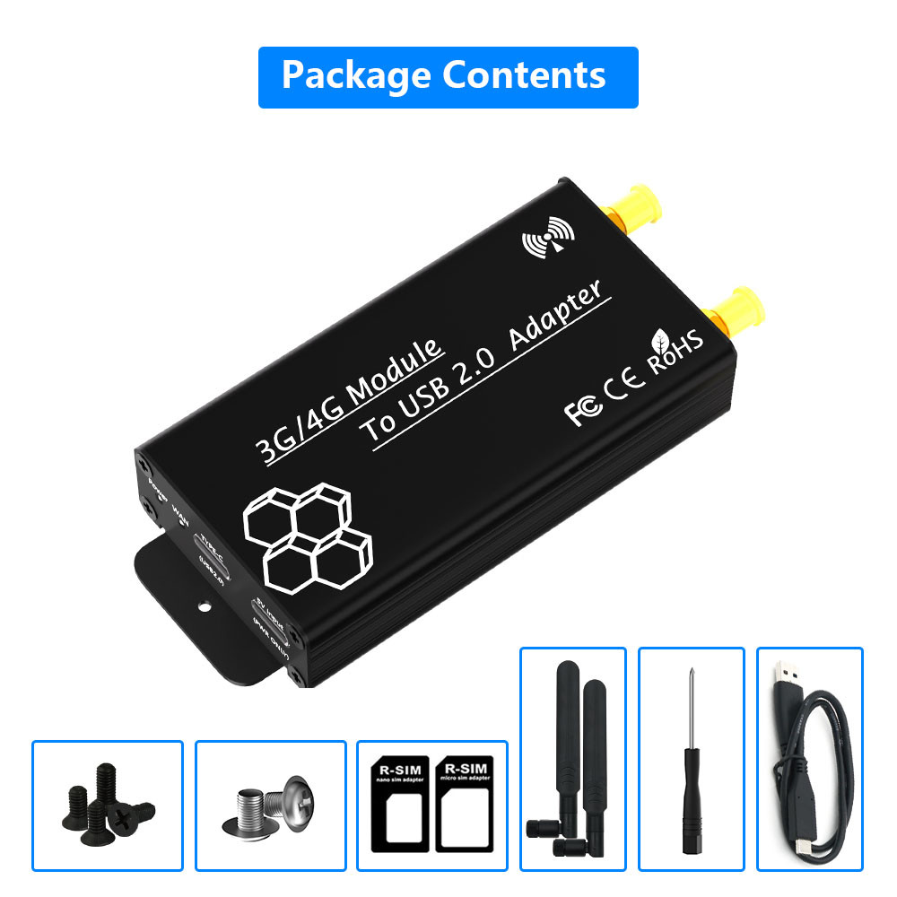NGFF M.2 Key-B to USB Type-C Wireless Module Adapter Card SIM Slot 2 Antennas + Protection Case for 3G 4G LTE WWAN GSM Modem