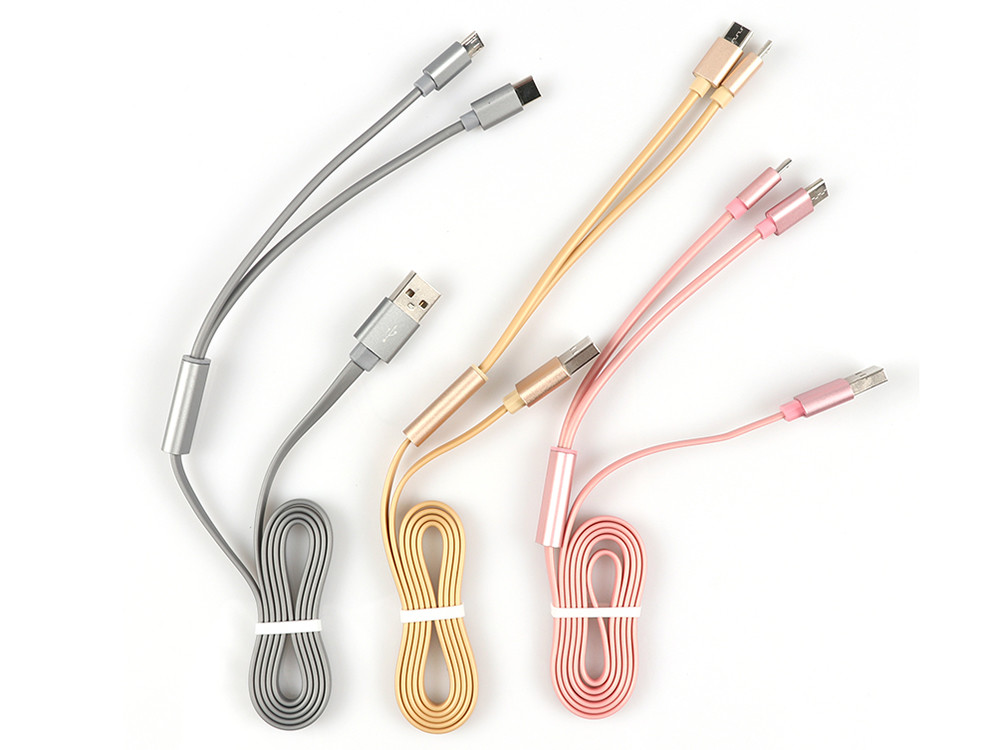 More popular safe charging type C 8pin 2 in 1 usb cable for smartphone