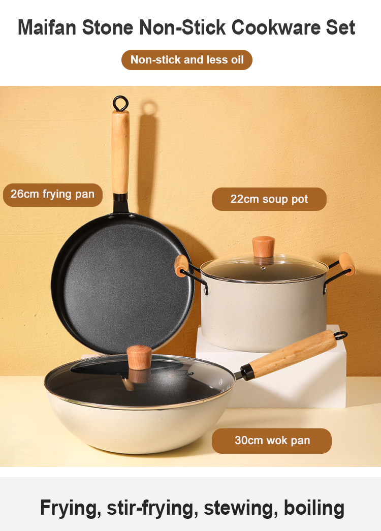 3 Pcs Nonstick Cookware Set Fine Iron Non Stick Cooking Pot Set With Glass Lid