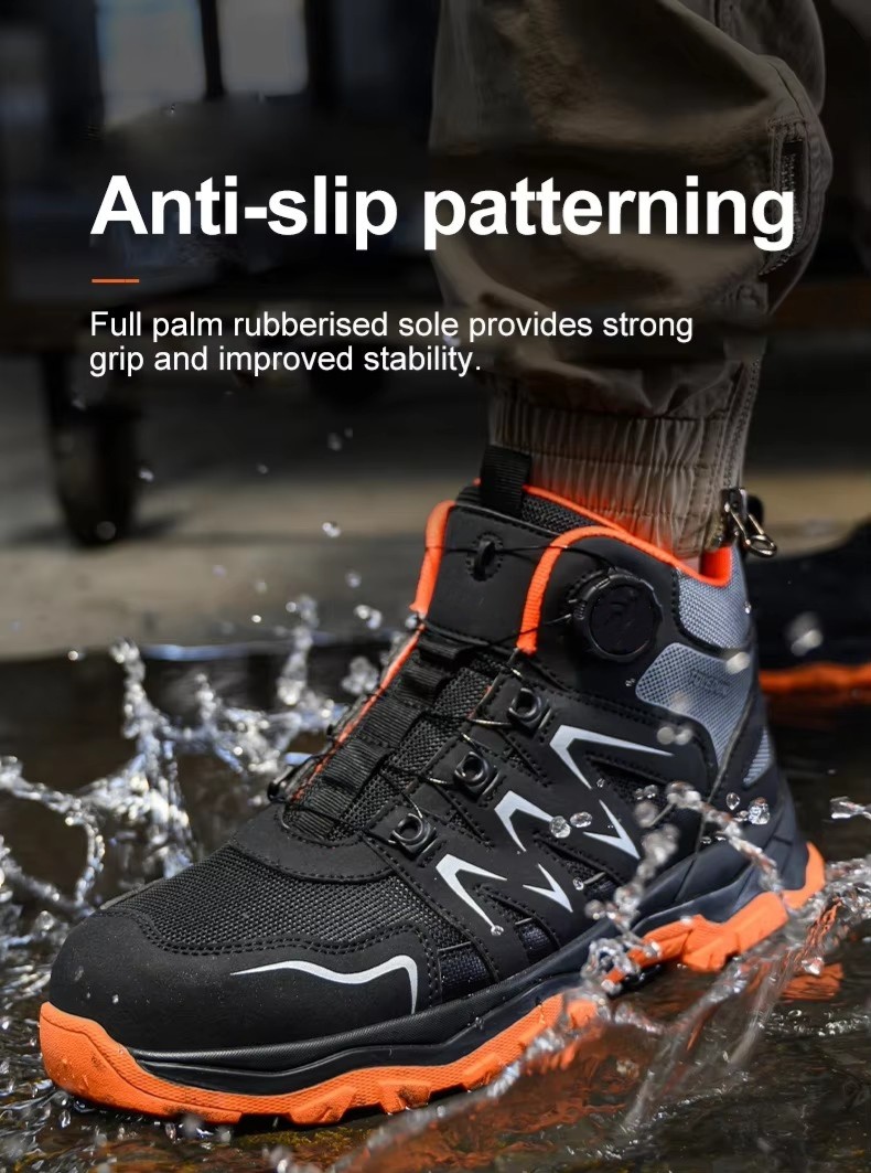 Orange Microfiber Men's Safety Boots Steel Toe Kevlar Midsole Anti-smashing Work Boots