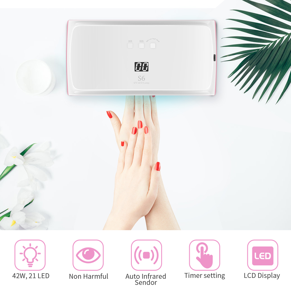 2 In 1 UV LED Nail Dryer 42W Gel Polish Curling Lamp With Multi Timer Display