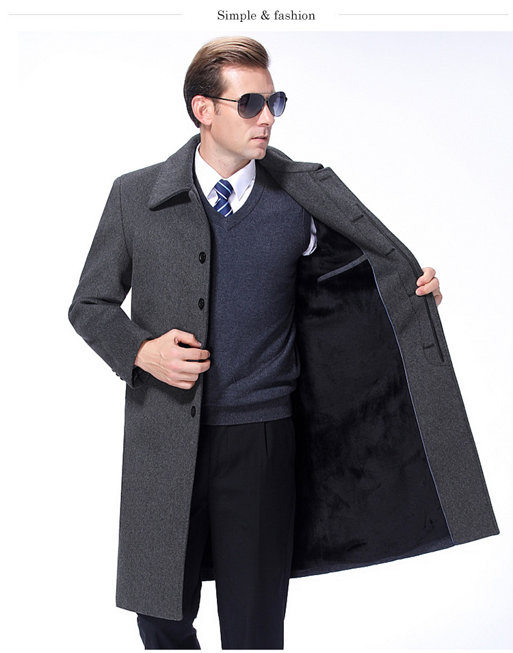 Autumn Winter Business Casual Woolen Suit Coat with Plus Velvet Lining and Large Size