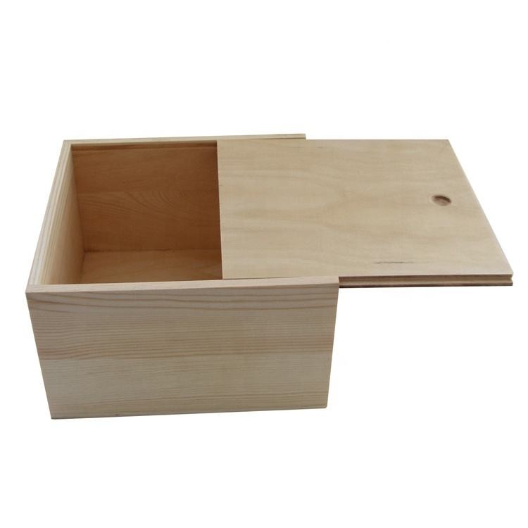 Handmade Unfinished Sliding Top Wood Box Large 27.8x27.8x11.3cm